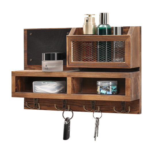 Wall Decorative with Four Double Hooks and Chalkboard - Pine Wood Organizer for Entryway, Hallway, and Bathroom
