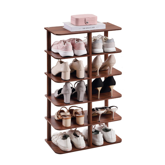 Wooden Shoe Rack - 6 Layers - Tiered Shoe Organizer for Entryway, Closet, and Living Room Storage