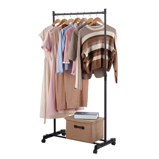 علاقة ملابس سوداء - طبقة واحدة - رف لتعليق المعاطف والقبعات مع رف أحذية ومنظم تخزين لغرف النوم والمداخل والممرات