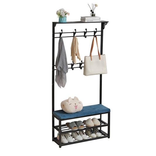 3 Layer Shoes Rack and Coat Hanger with Cushion - Shoe Rack with Top Shelf - For Shoes, Bags, and Coats