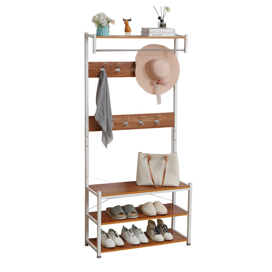 3 Layer Shoes Rack and Coat Hanger - 80cm - Entryway Organizer and Coat Stand for Shoes, Bags, and Coats