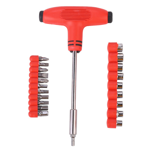 Multifunction T Screwdriver - T-Handle Driver with Interchangeable Bits and Sockets - for DIY, Repair, Furniture, Electronics, and Home Use