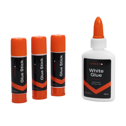 Glue Set - 4 Piece - Includes 3 Glue Sticks and 40ml White Glue Bottle, Non-Toxic - for School, Office, Crafts, Paper, Fabric, and DIY Projects