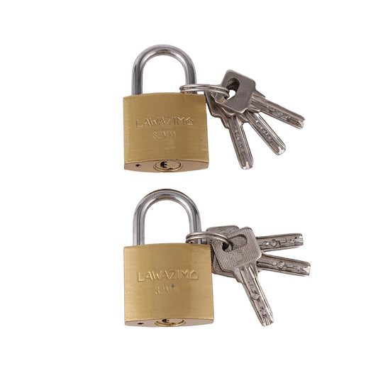 Brass Padlock - 2 Piece 32mm - Durable Security Lock with 3 Keys Each, Anti-Corrosion - for Lockers, Gates, Cabinets, and Outdoor Use