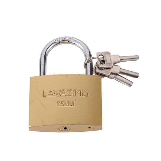 Brass Padlock - 75mm - Security Lock with 3 Keys and Anti-Corrosion Brass Body - for Gates, Warehouses, Garages, and Outdoor Use