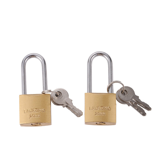 Brass Padlock - 25mm - 2 Piece - Small Security Locks with Keys and Anti-Corrosion Brass Body - for Luggage, Bags, Lockers, and Travel Use