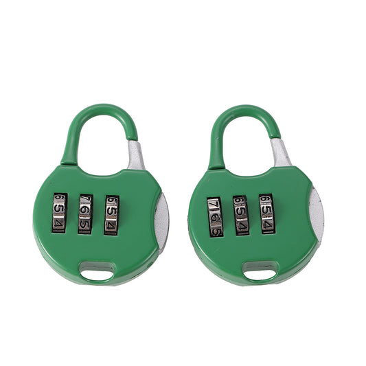 Travel Lock - 2 Piece Green - 3 Digit Combination Padlock for Luggage, Suitcases, Backpacks, Lockers, Gym Bags, and Travel Security