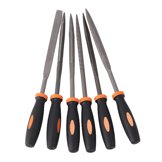 Needle File Set - Rubber Handle 6 Piece - Precision Files with Comfortable Grip - for Wood, Metal, Plastic, and Craft Work