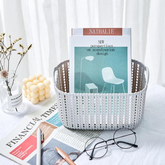 4-Piece Storage Basket Set - 24x17x12cm Organizer Bins with Integrated Handles - Ideal for Books, Stationery, Accessories and Household Storage