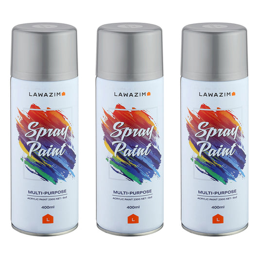 Pack Of 3 Spray Paint Set - 36 Silver - Multi-Surface 400ml Paint for Wood, Plastic, Metal, Interior & Exterior Uses