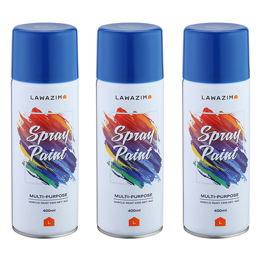 Pack Of 3 Spray Paint Set - 21 Medium Blue - Multi-Surface 400ml Paint for Wood, Plastic, Metal, Interior & Exterior Uses