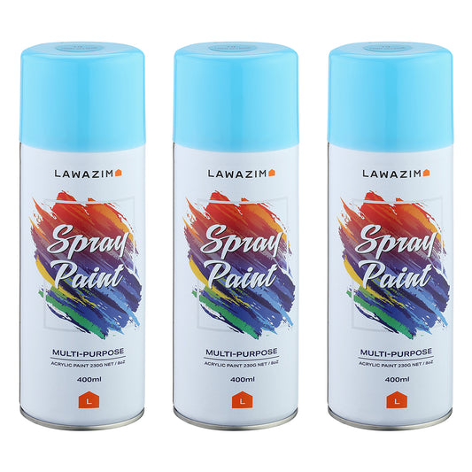 Pack Of 3 Spray Paint Set - 19 Light Sky Blue - Multi-Surface 400ml Paint for Wood, Plastic, Metal, Interior & Exterior Uses
