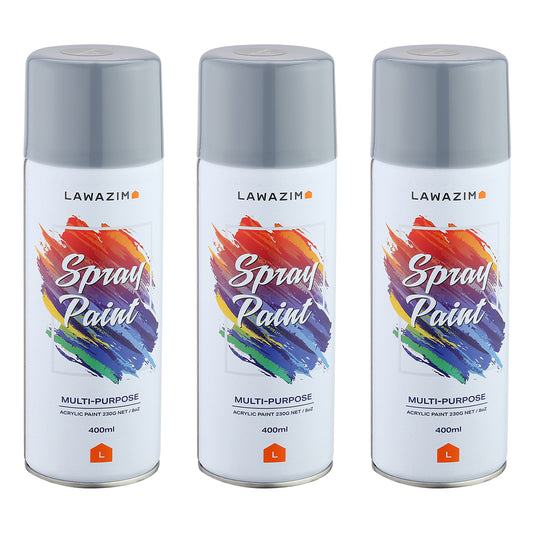 Pack Of 3 Spray Paint Set - 22 Medium Grey - Multi-Surface 400ml Paint for Wood, Plastic, Metal, Interior & Exterior Uses