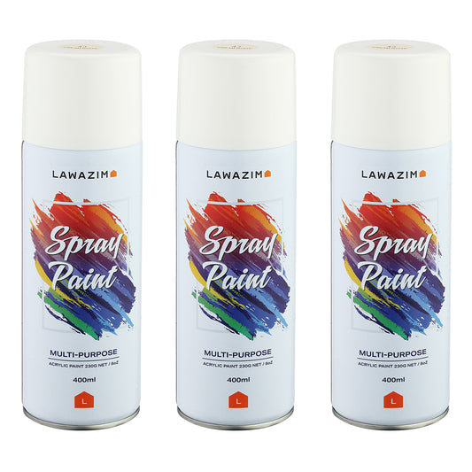 Pack Of 3 Spray Paint Set - 43 Cream White - Multi-Surface 400ml Paint for Wood, Plastic, Metal, Interior & Exterior Uses