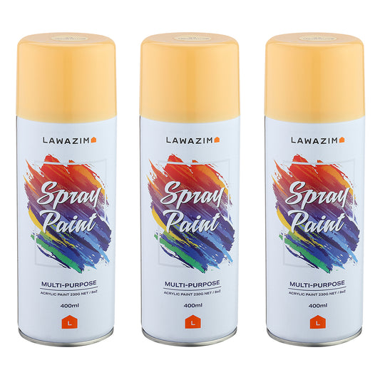 Pack Of 3 Spray Paint Set - 33 Cream Yellow - Multi-Surface 400ml Paint for Wood, Plastic, Metal, Interior & Exterior Uses