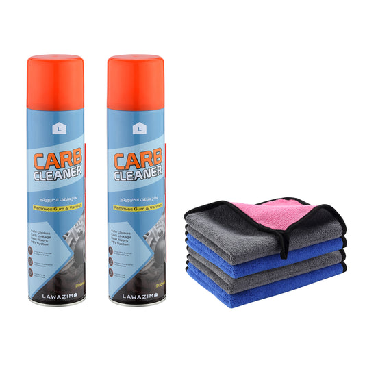 Carb Cleaner -2 Sprays with 4-Piece Car Cleaning Wipers 30x40cm- For Carburetors, Auto Chokes, Linkages, and PCV Systems