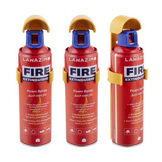 3-Piece Fire Extinguisher Foam Spray - 1000ml -Portable Fire Resistant Foam with Single Button Spray, Non-Toxic Biodegradable Formula, Easy Clean Residue, and Wall Mount Bracket for Home & Car