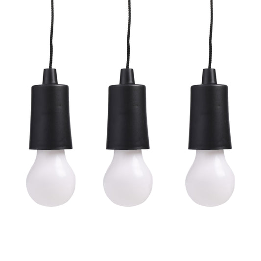 3-Piece Light Bulb with Cord -1m Pull Cord Battery Operated LED Hanging Lamp, Portable String Light for Closet, Camping, Tent, Emergency, Indoor & Outdoor Use (Batteries Not Included)