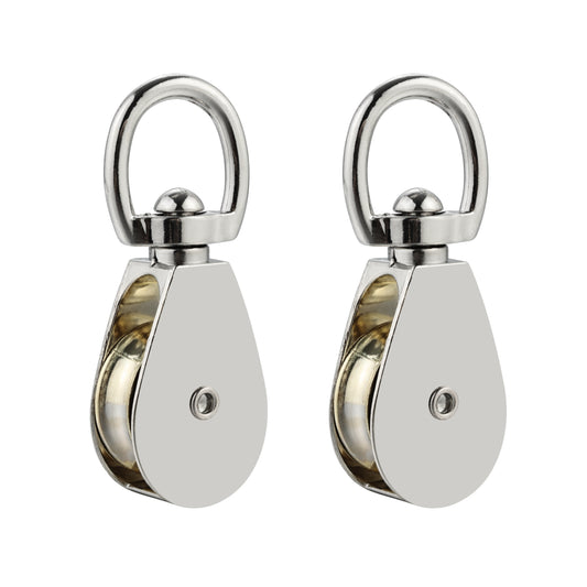 2 Pack Swivel Eye Pulley Block - Zinc Alloy Single Wheel Rope & Cable Guide with Smooth & Silent Rotation for Lifting, Hanging, Garage, Camping & DIY Use