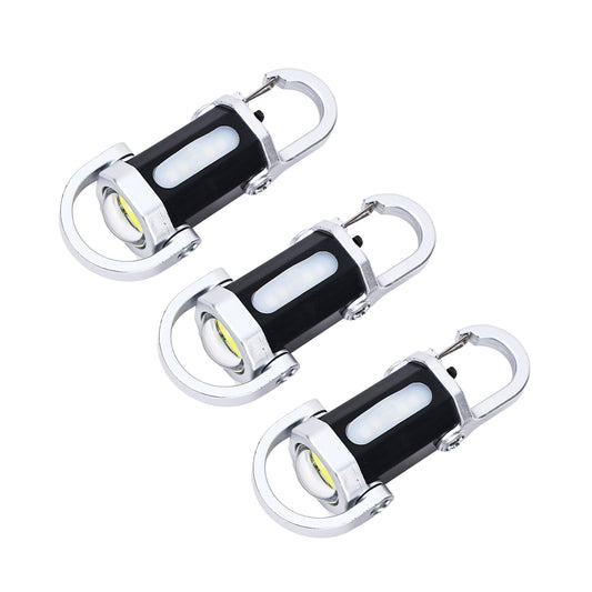 طقم 3 سلاسل مفاتيح مزودة بإضاءة -كشافات COB LED قابلة لإعادة الشحن عبر USB-C مع 7 أوضاع إضاءة ومشبك كارابين، أضواء عمل صغيرة للمفاتيح مناسبة للحقيبة والجيب والتخييم والمشي والطوارئ