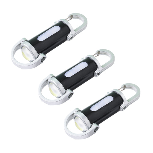 طقم 3 سلاسل مفاتيح مزودة بإضاءة قابلة للشحن - كشاف LED COB صغير ومحمول قابل للشحن عبر USB-C، مع 7 أوضاع إضاءة ومشبك تعليق، مناسبة للحقيبة والجيب والتخييم والمشي والطوارئ