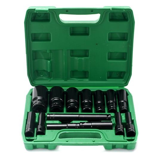15-Piece 1/2inch Drive Deep Impact Socket Set - 8-32mm Metric 6-Point Durable Cr-V Steel Deep Sockets with Plastic Storage Box for Impact Wrench, Lug Nuts, Automotive Repair, Garage & Workshop