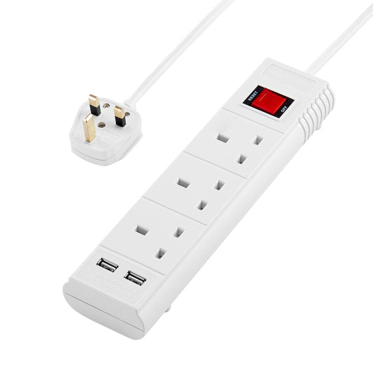 3-Way Extension Cable with On/Off Switch & 2 Usb Port - Power Strip for Home & Indoor Use