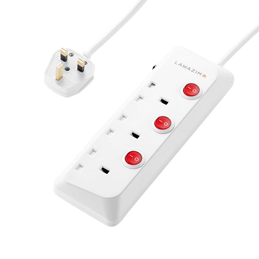 3-Way Extension Cable with Individual Port On/Off Switch - Power Strip for Home, Office, & Indoor Use