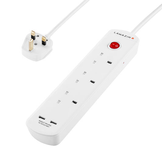 3-Way Extension Cable with On/Off Switch & 2 Usb Port - 5 meter - Power Strip for Home & Indoor Use