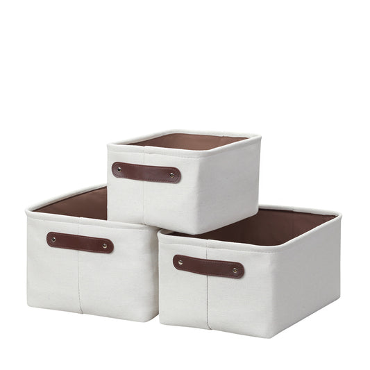 3-Piece Storage Basket Set - Open-Top Fabric Organizer Bins with Front Handles for Clothes, Toys, Towels, Closets, Cabinets and Shelves