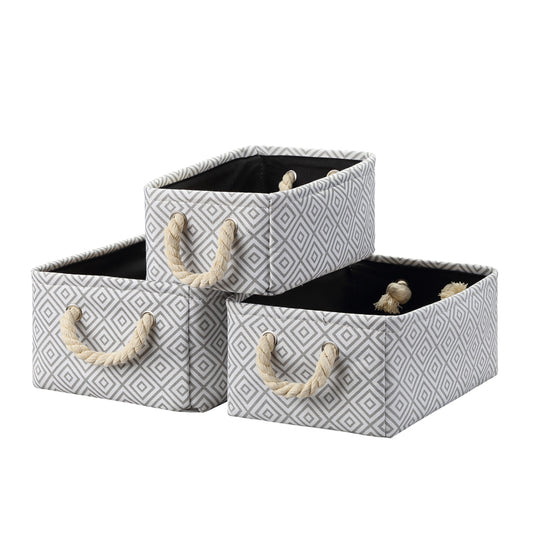 3-Piece Storage Basket Set - Rectangular Fabric Organizer Bins with Rope Handles and Open-Top Design - Ideal for Clothes, Toys, Towels, Closets and Shelves