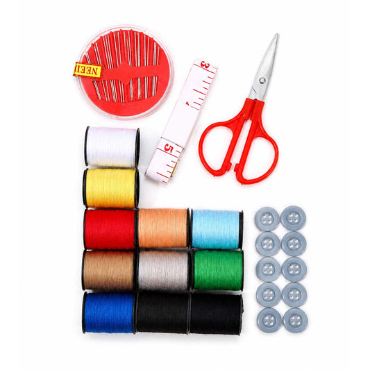 Sewing Kit - Multi-Piece Home Sewing Set with Multicolor Thread Spools, Scissors, Hand Sewing Needles, Measuring Tape, Snap Fasteners and Needle Storage Case