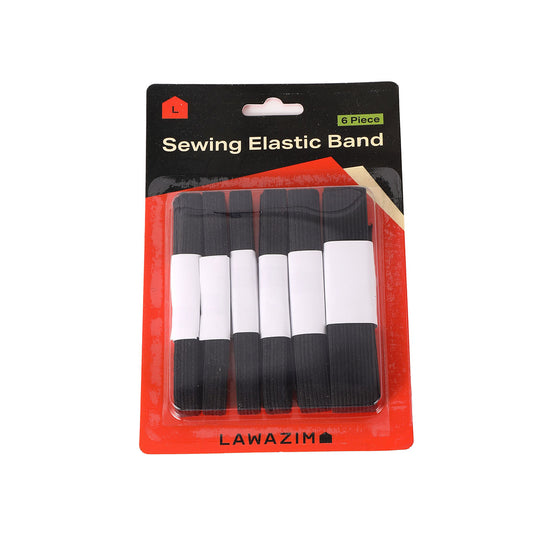 Sewing Elastic Band - 6 Piece - Stretchy Black Elastic Cord Set for DIY Sewing, Clothing Repairs, and Craft Projects