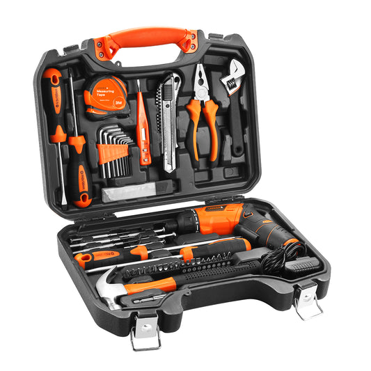 58-Piece Tool Set with Professional Cordless Screwdriver 3.6V Lithium-Ion Battery