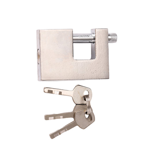 Iron Lock - Heavy Duty Rectangular Padlock with Sliding Bolt, 3 Keys and Concealed Shackle Design for Gates, Doors, Storage Units, Toolboxes, Warehouses and Security Applications