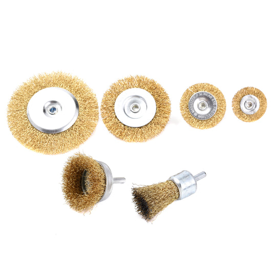 6-Piece Wire Brush Set - Steel Wire Brushes for Compatible Drills and Rotary Tools, Suitable for Metal Cleaning, Rust Removal, Surface Preparation and Detail Cleaning