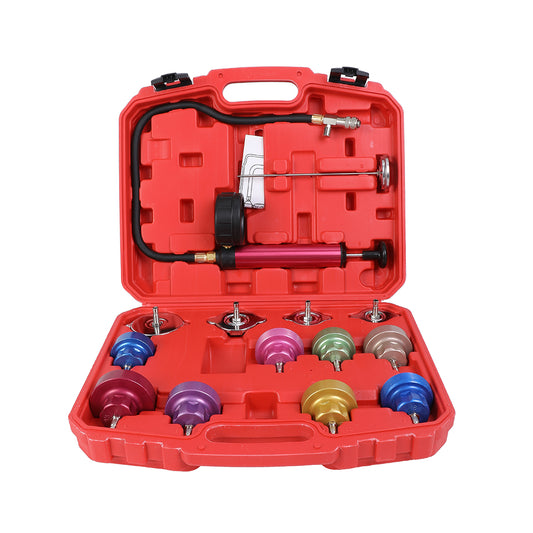 Aluminium Radiator Pressure Leakage Tester Tool Kit -14 Piece- High Sensitivity Radiator Pressure Testing Kit - Vehicles and Automotive Engine Cooling System Diagnosis Professional Maintenance