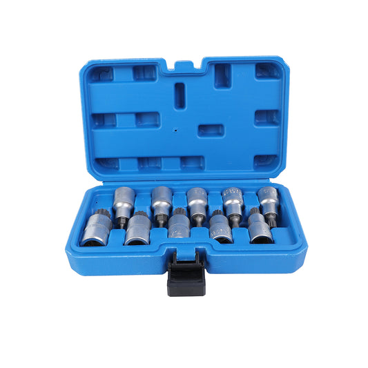Triple Square Spline Bit Socket Set -10 Pieces- Impact-Ready Heat-Treated Bits with Storage Case - Professional Automotive Bit Socket Set, Mechanics Tool Kit, for Vehicles, Trucks, and Engines
