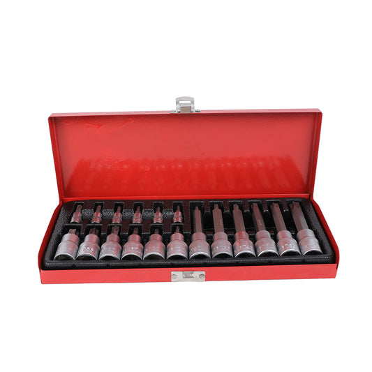 18-Piece Drive Torx Bit Socket and E-Torx Star Socket Set - Heavy-Duty CR-V Steel Set for Ratchet Wrenches and Impact Wrenches - for Automotive and Electrical Appliance Repair