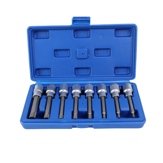 8-Piece Drive Torx Bit Socket and E-Torx Star Socket Set - Heavy-Duty CR-V Steel Set for Ratchet Wrenches and Impact Wrenches - for Automotive and Electrical Appliance Repair