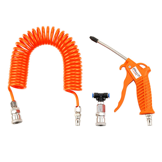 Air Duster Gun Kit -4x6mm Orange- High Pressure Air Blow Gun with Coil Hose - Quick Connect Fittings for Air Compressor for Dust Debris Removal in Garage, Workshop