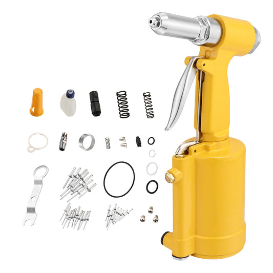 Air Hydraulic Riveter - Heavy-Duty Pneumatic Rivet Gun with Blind Rivets, Strong High Force, and Quick-Connect Air Fitting - Ideal for Sheet Metal Fastening, Automotive Repair and DIY Projects