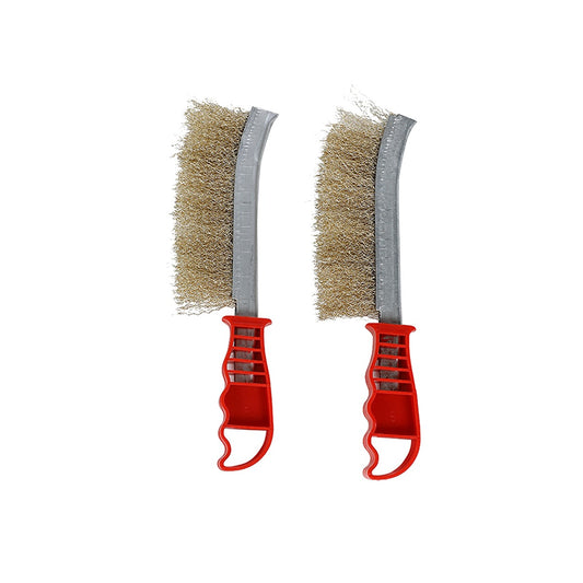 2-Piece Hand Wire Brush Set - Brass Wire Cleaning Brushes with Ergonomic Plastic Handles, Firm Bristles for Rust Removal, Paint Stripping, Metal Cleaning and Workshop Maintenance