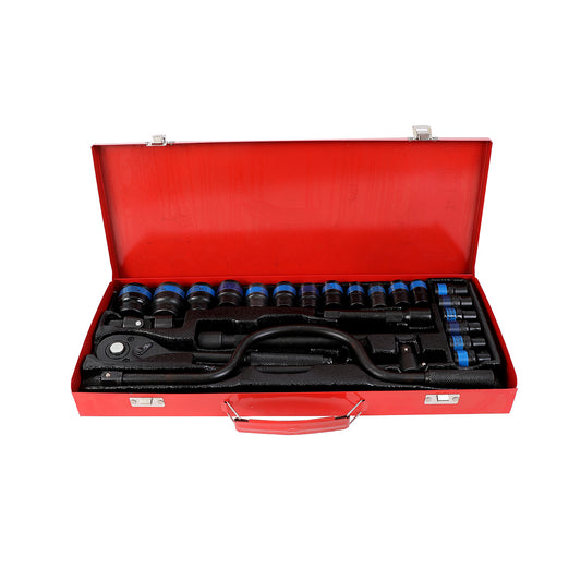 Chrome Vanadium Wrench Socket Set with Iron Box - 24 Piece - Ratchet and Socket Set for Automotive, Mechanical, and DIY Repair Tools