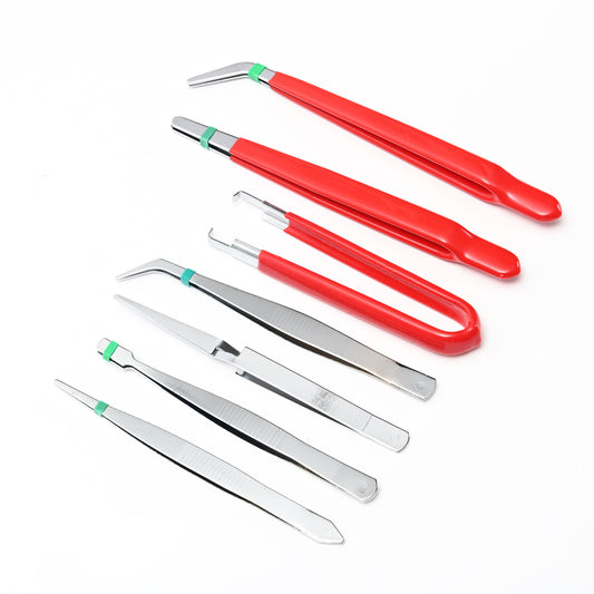 Tweezer Set - 7 Piece - Precision Anti-Static Tweezers for Electronics Repair, Crafting and DIY Projects - Includes Pointed, Curved, and Straight Tweezers for Safe Handling and Accurate Work