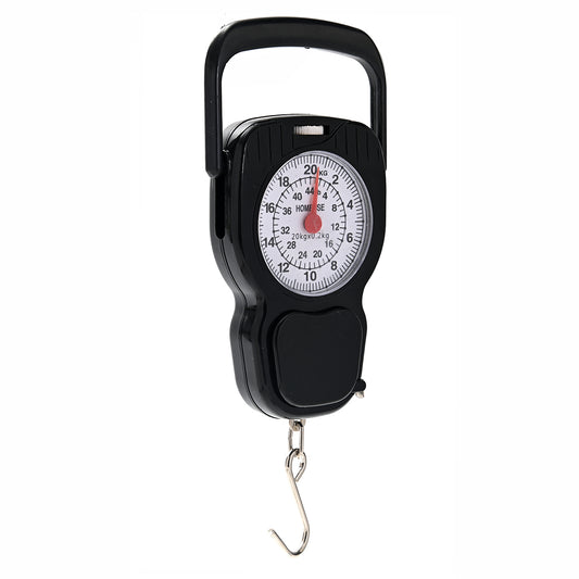 Portable Scale -20kg Black- Mechanical Hanging Analog Weight Scale with Hook, Easy-to-Read Dial, 1M Tape, Dual Unit – Manual Non-Digital Needle Scale for Grocery Luggage, Market, Household Use