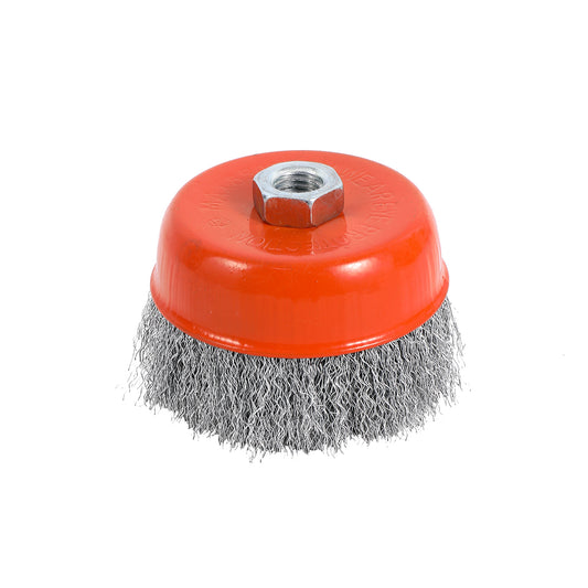 Crimped Wire Cup Brush - Silver– Heavy-Duty Wire Brush for Angle Grinders Rust Removal Paint Stripping Abrasive Surface Cleaning – Precision-Balanced Tool with Threaded Arbor for Metal