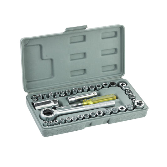 40-Piece Combination Socket Wrench Set - Heavy Duty, Rust-Resistant Kit with Hex Sockets, Ratchet Handle, Screwdriver, Extension Bar, and Case, Ideal for Auto Repair and Home Maintenance