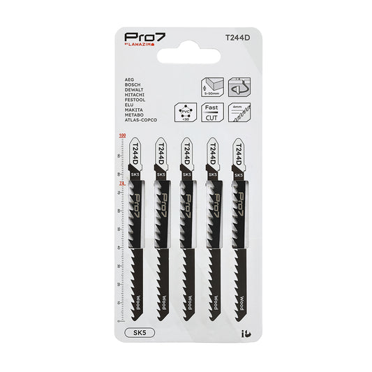 Jigsaw Blade - T244D - 5 Piece 100mm 6 TPI T-Shank Jig Saw Blades for Fast Curve Cutting in Wood, Plywood & PVC