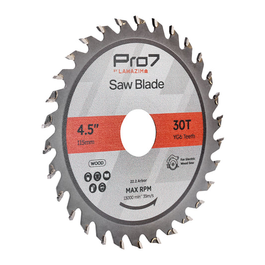 Circular Wood Saw Blade -4.5inch, 30T- Tungsten Carbide-Tipped Wood Cutting Blade with Hardened Steel Body, 22.2mm Arbor, 13,000 RPM - for Hardwood, Softwood, Plywood, and DIY Woodworking